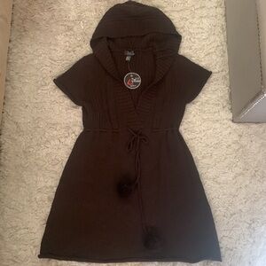 Y2K Brown Pom Pom Hoodie Sweater Dress